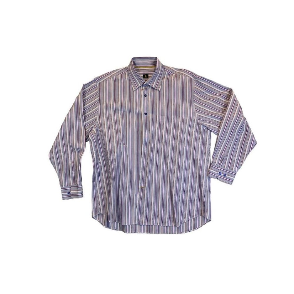 XL Bugatchi Uomo Men's Classic Fit Button Up Blue Stripe White